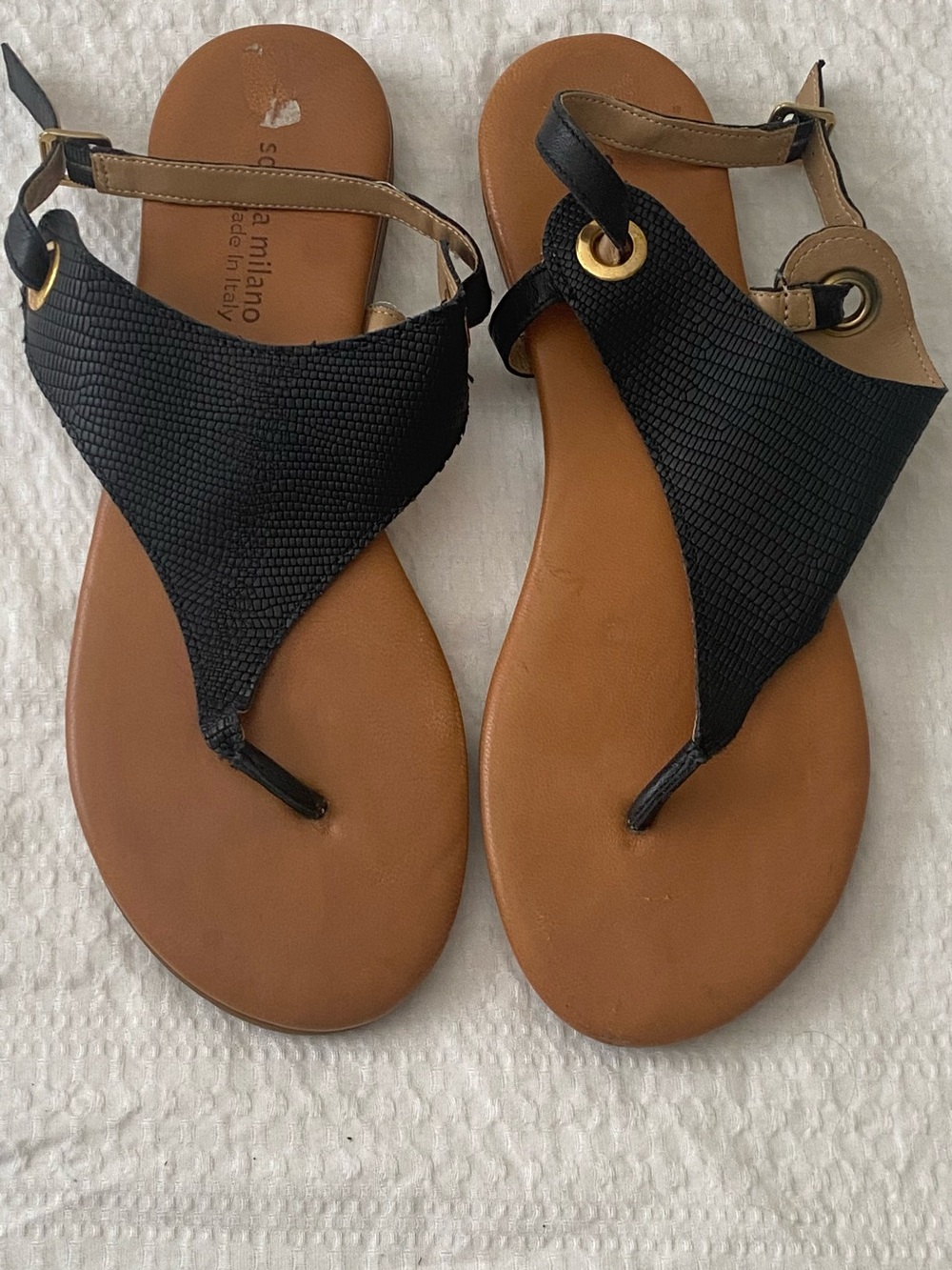 Milano Black and Brown Textured Thong Sandals